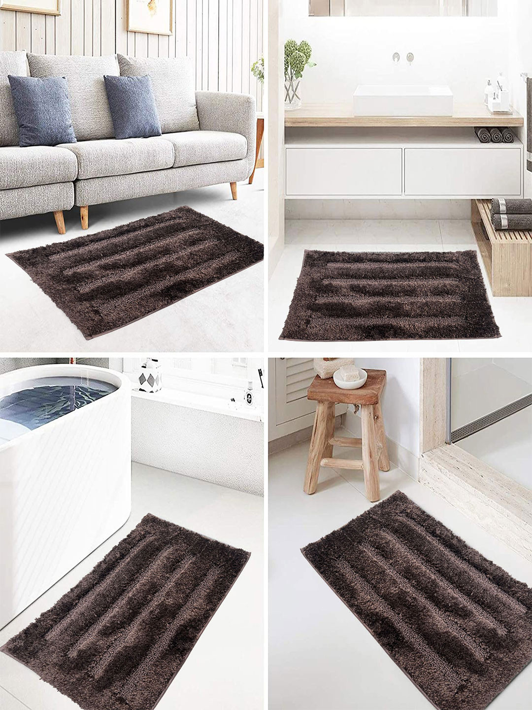 LUXEHOME INTERNATIONAL Classic Brown Striped 2400 GSM Bath Rug