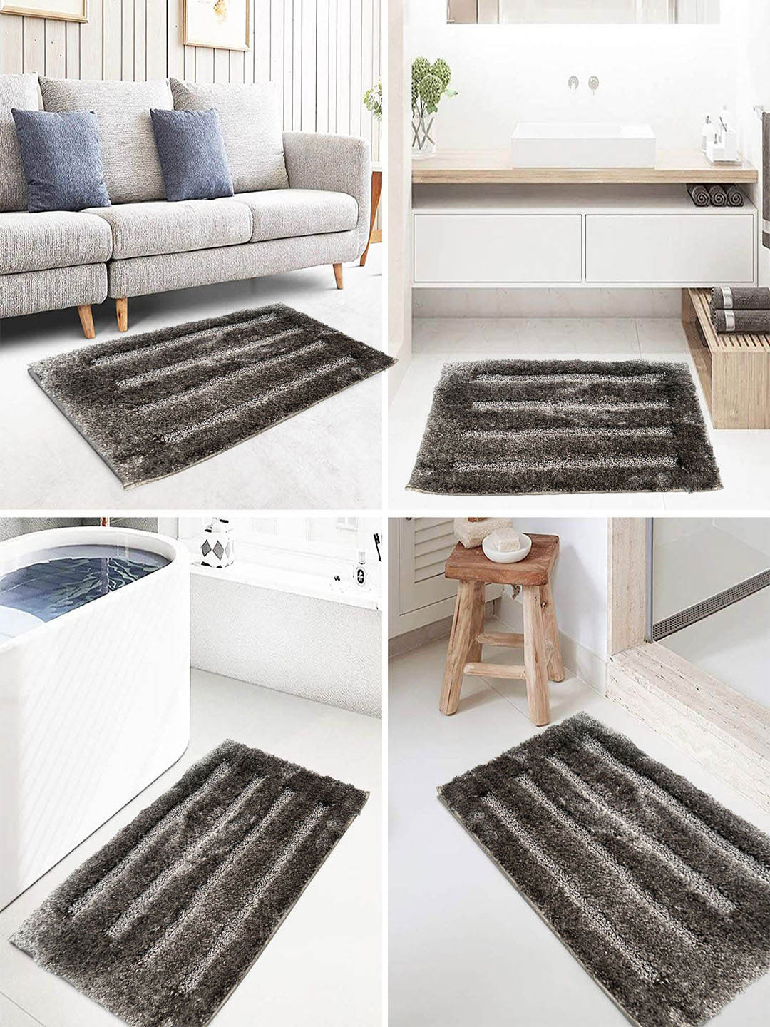 LUXEHOME INTERNATIONAL Classic Taupe 2 Pcs Striped 2400 GSM Bath Rugs