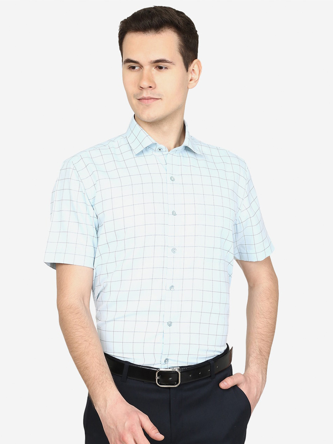 Greenfibre Slim Fit Grid Tattersall Checked Formal Cotton Shirt