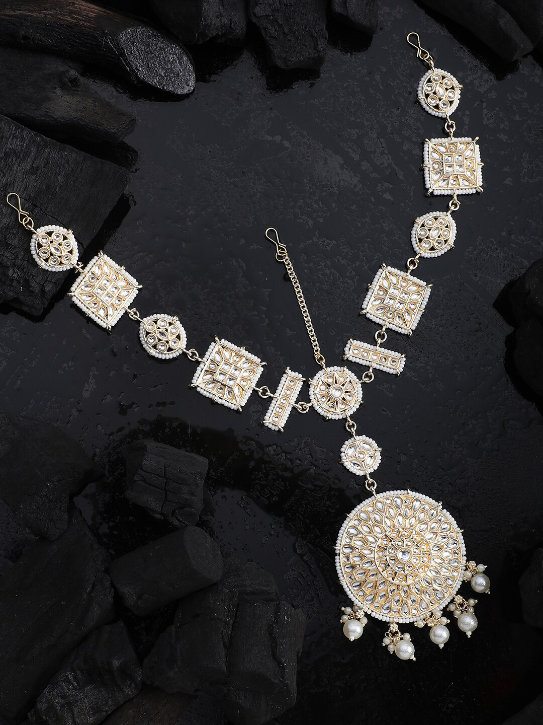 ANIKAS CREATION Gold-Plated Kundan-Studded & Beaded Sheeshphool