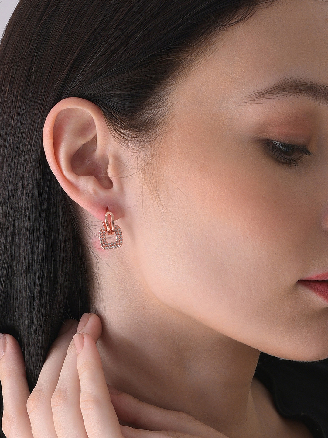 SOHI Rose Gold-Plated Stone Studs Earrings