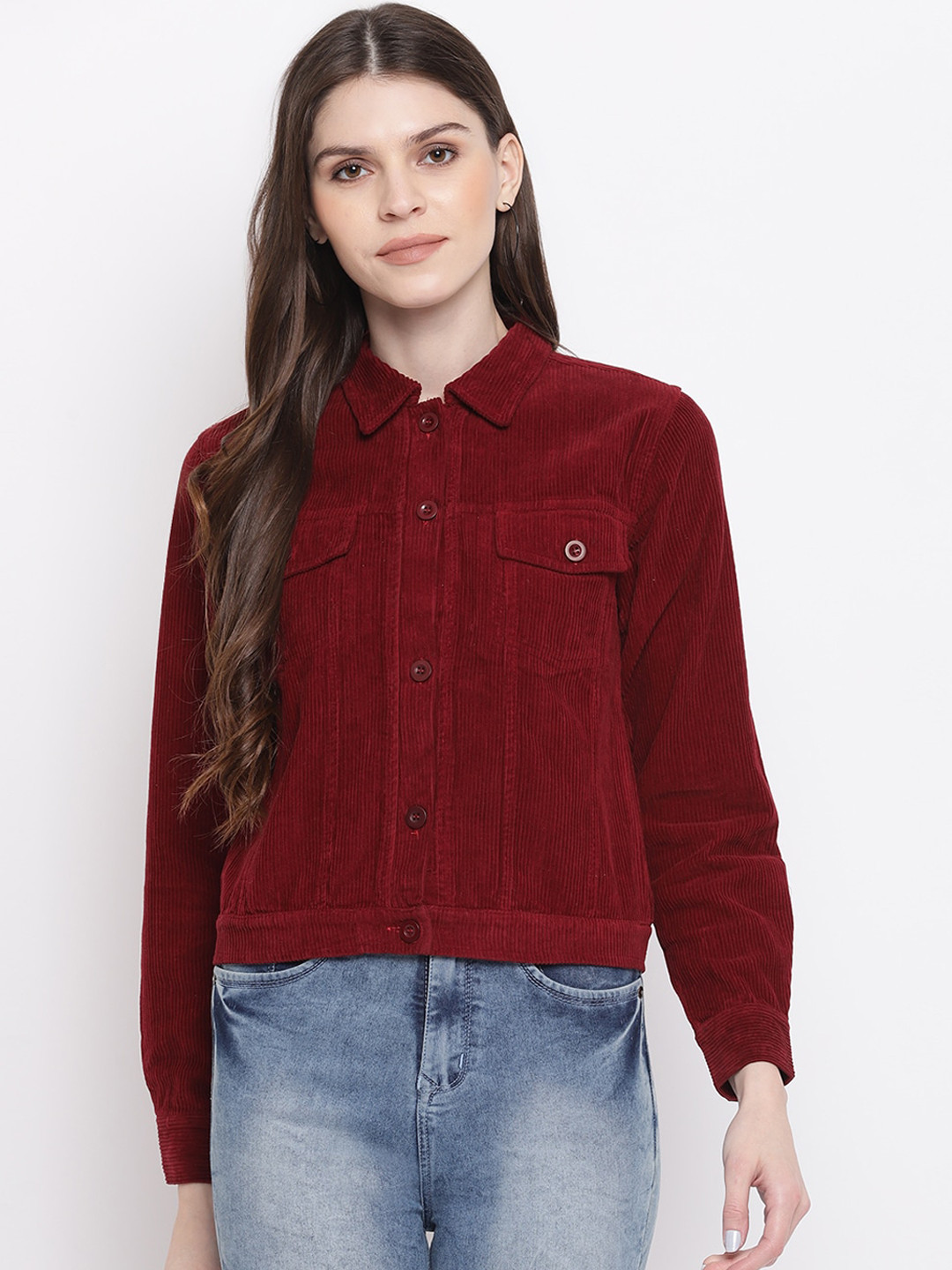 Mayra Women Spread Collar Corduroy Denim Jacket