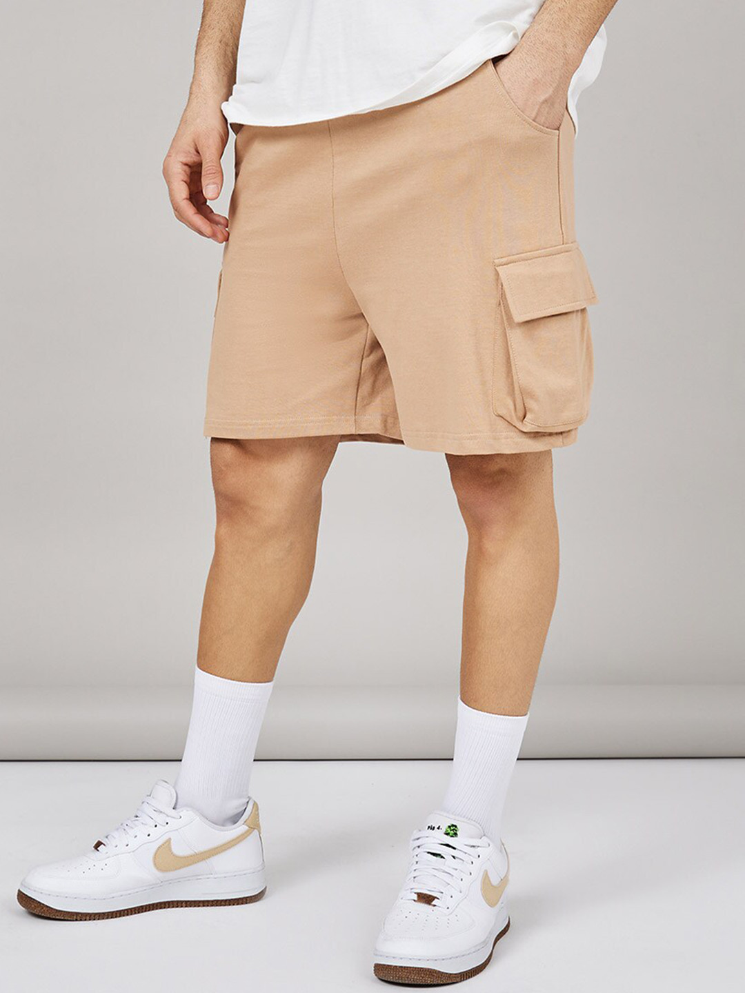 Styli Men Cotton Terry Relaxed Fit Cargo Shorts