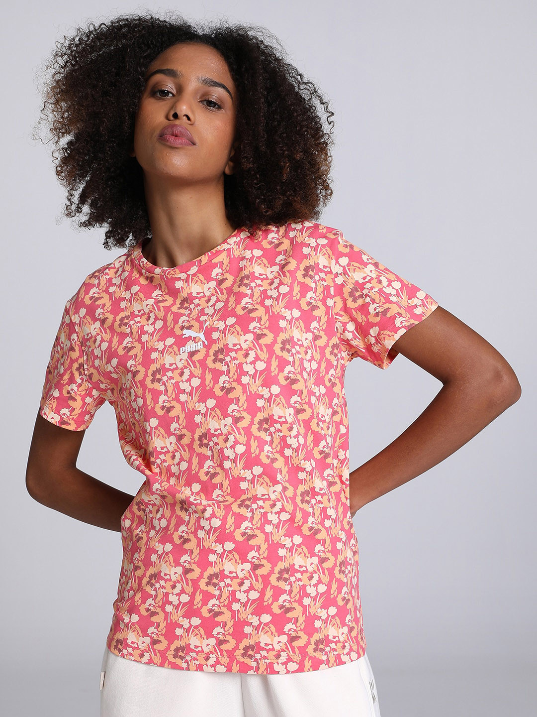 Puma Floral Print Women Crew-Neck Relaxed Fit T-Shirt