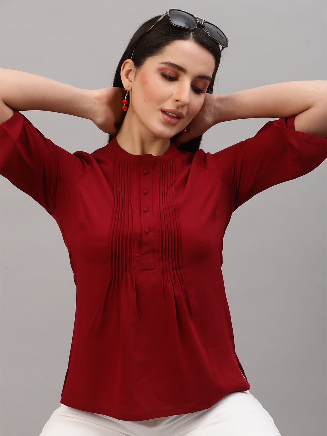 RAASSIO Band Collar Crepe Top
