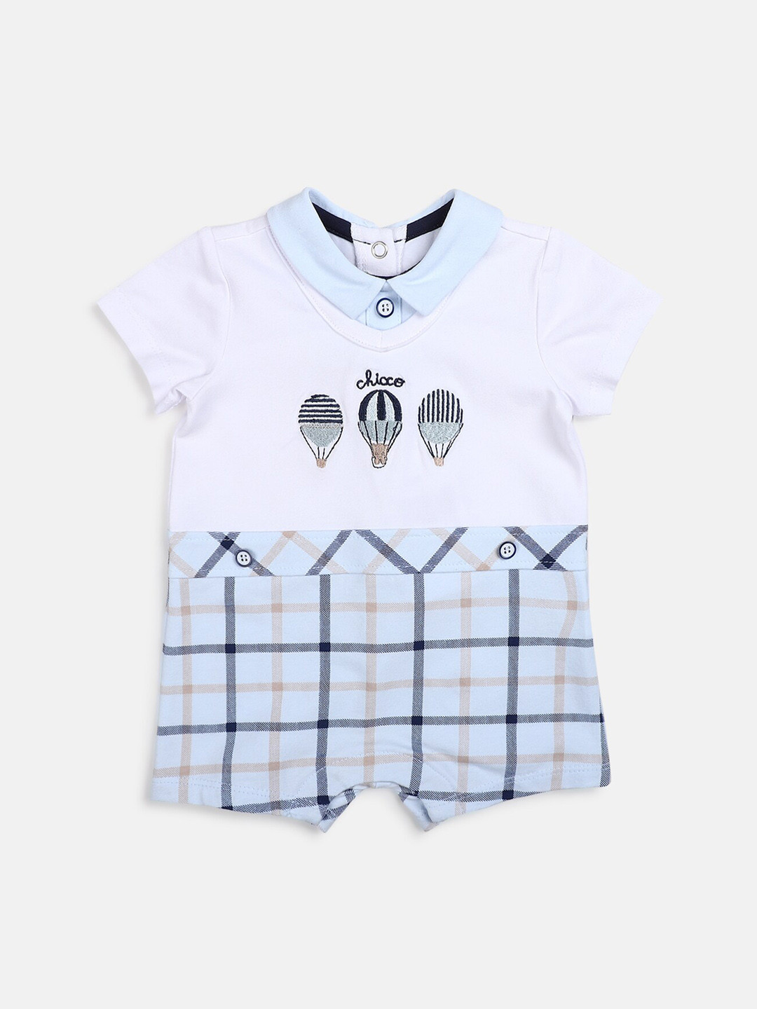 Chicco Infant Boys Checked & Embroidered Rompers