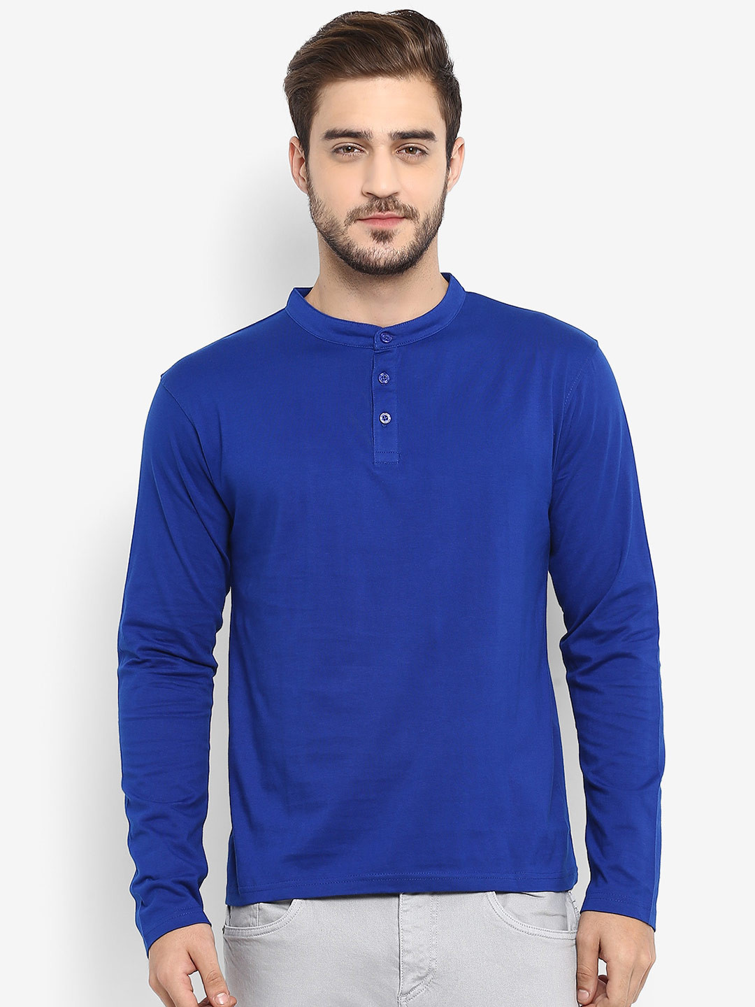 appulse Long Sleeve Mandarin Collar Cotton T-shirt