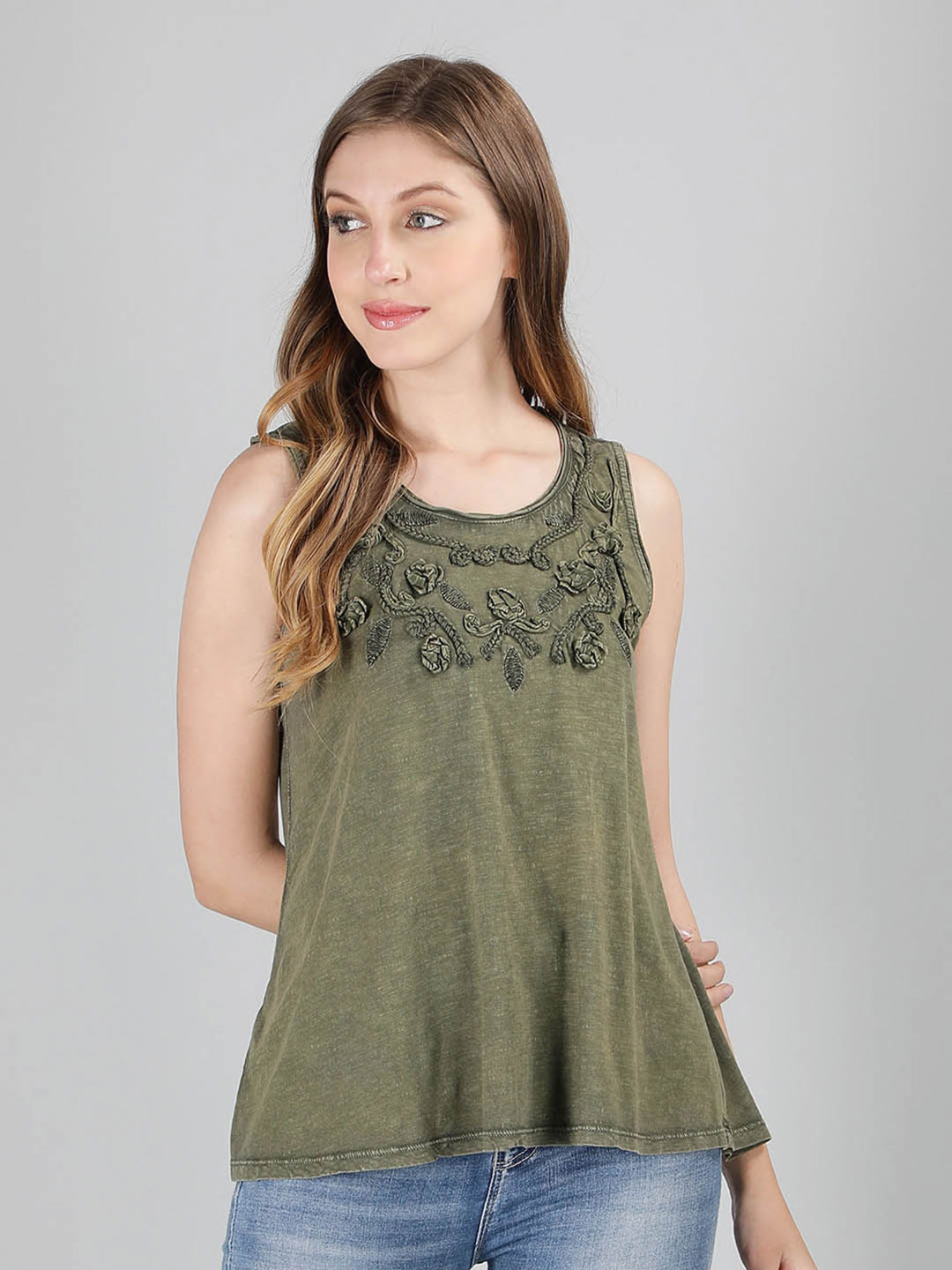 Aditi Wasan Self Design Applique Cotton A-Line Top