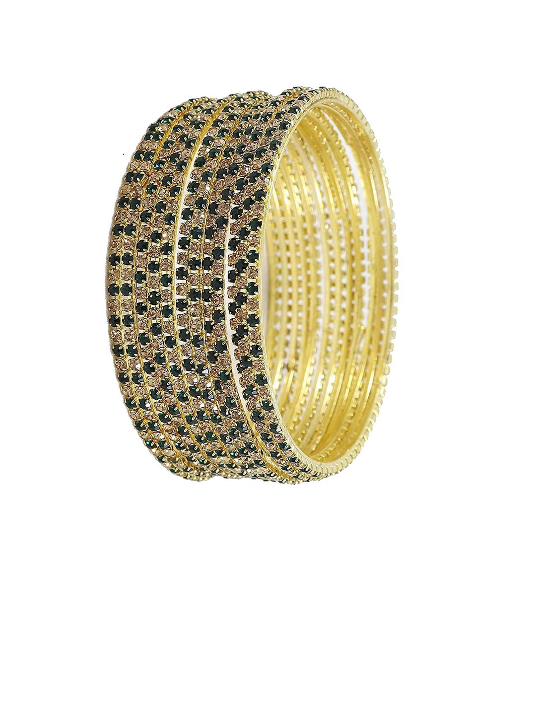 NMII 12 Pcs Zircon Studded worked Glossy Finished Antique Bangles