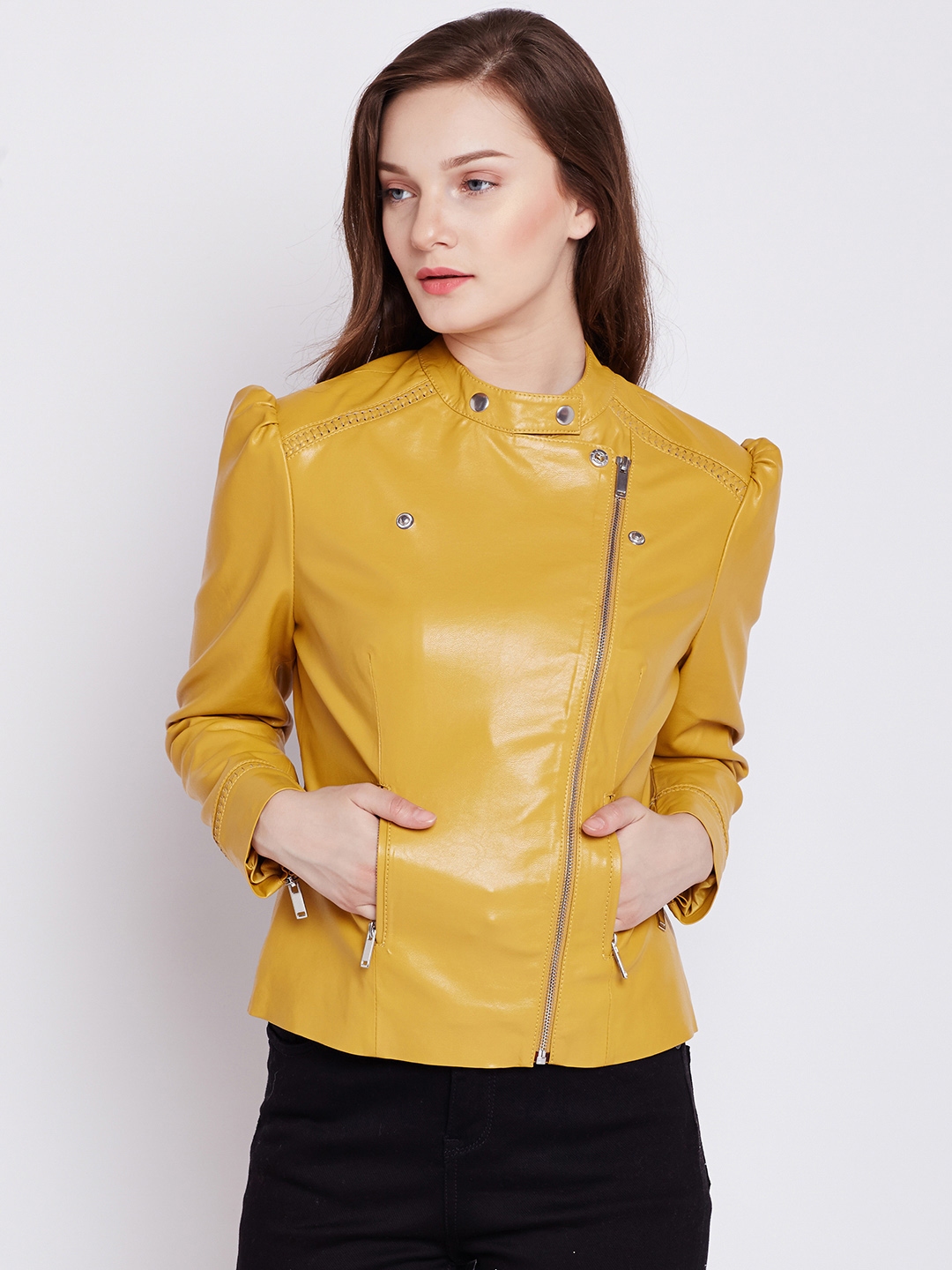 Buy COVER STORY Women Mustard Yellow Solid Biker Jacket - Jackets for Women  2189066 | Myntra
