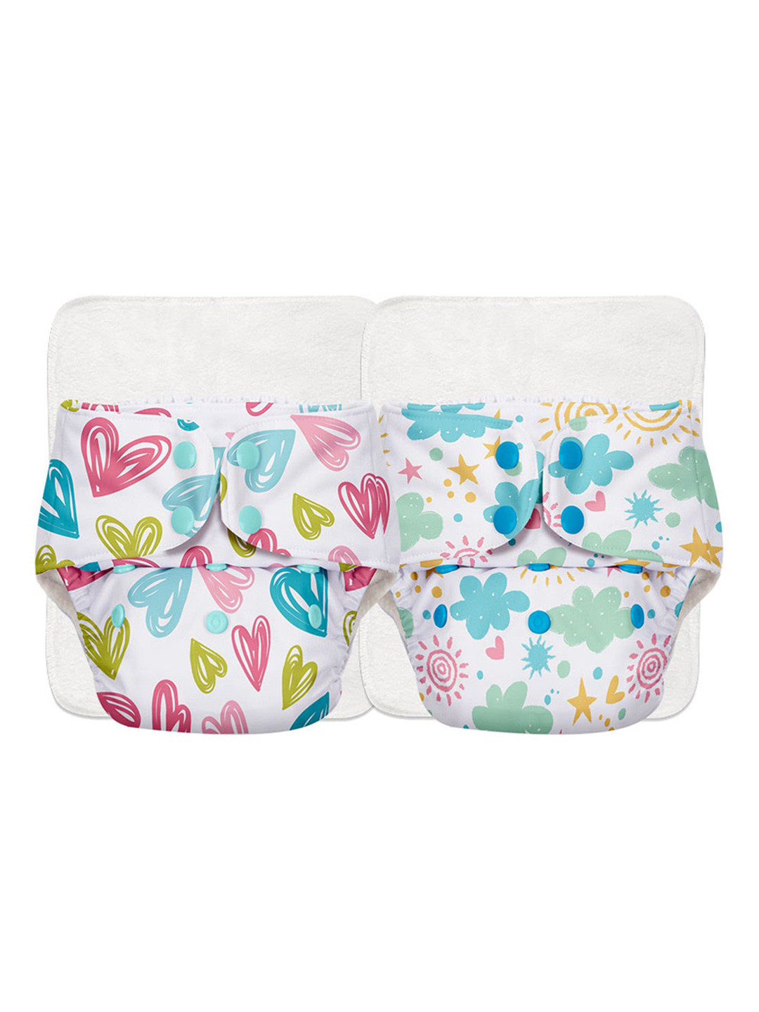 SuperBottoms Kids Set Of 4 Basic Printed Cloth Diapers with Quick Dry Pads