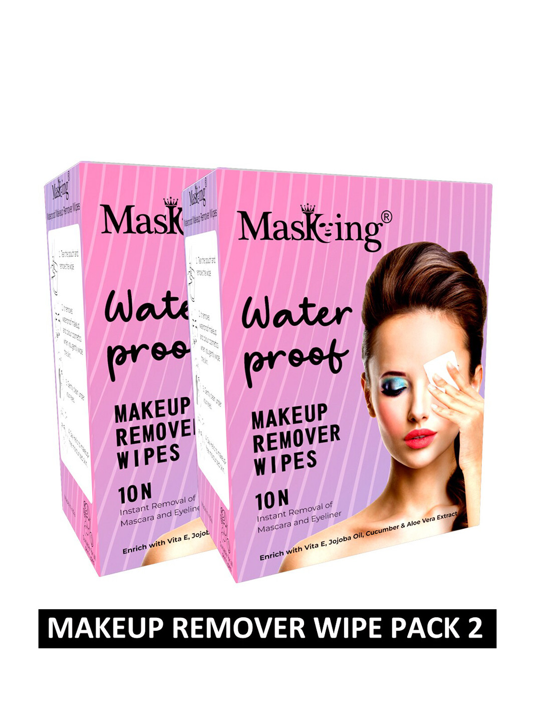 MasKing Set of 2 Waterproof Makeup Remover Cleansing Wipes - 10 Pcs Each