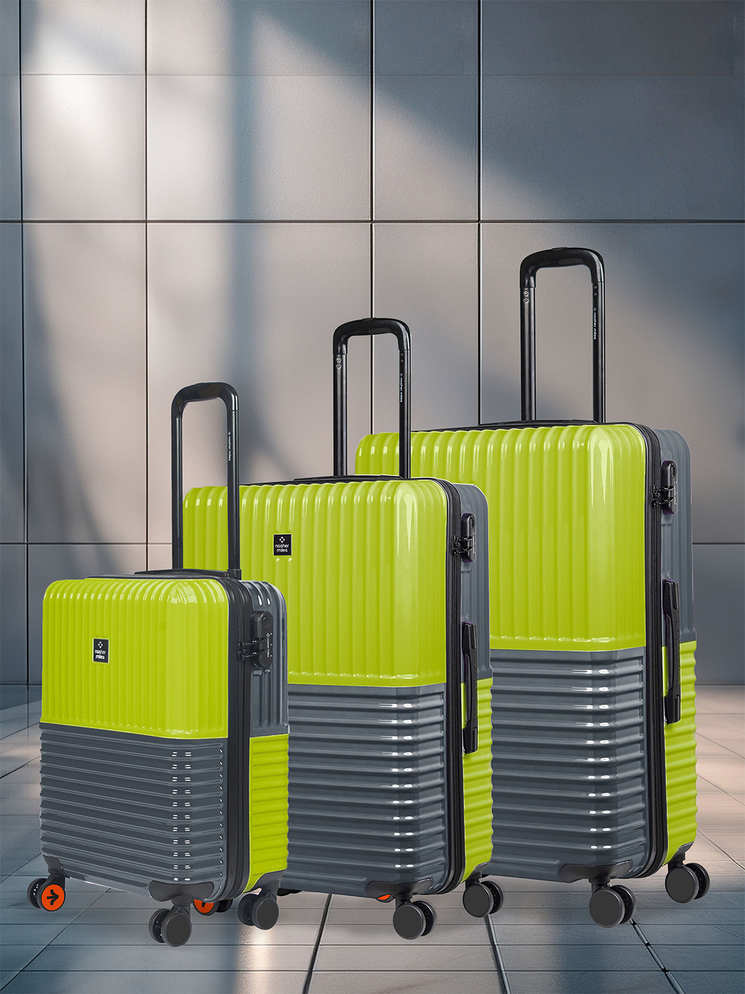 Nasher Miles Istanbul Hard ABS & PC Set of 3 S/M/L LimeGreen Olive Trolley Bags 55-65-75cm