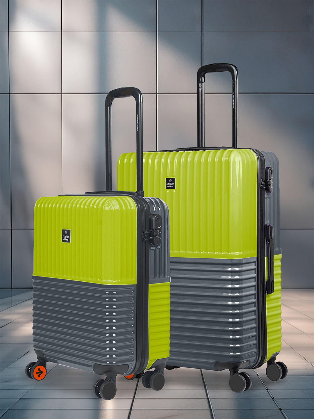 Nasher Miles Istanbul Hard ABS & PC Set of 2 S/M Lime Green Olive Trolley Bags 55-65cm