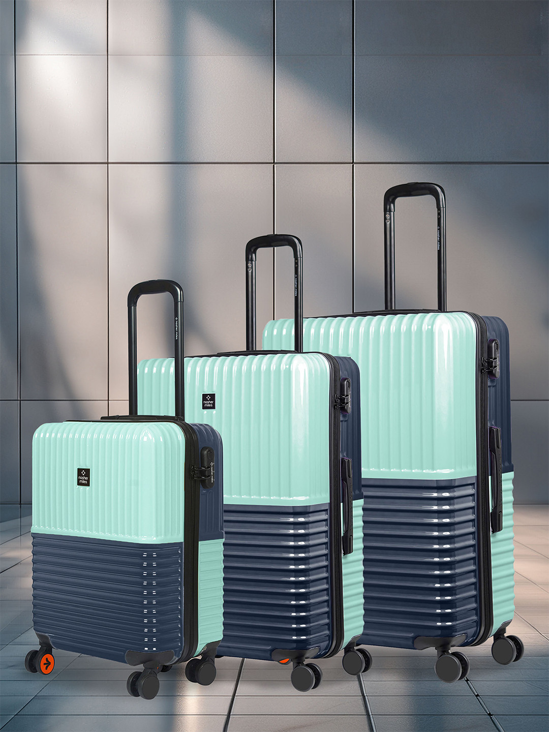 Nasher Miles Istanbul Hard ABS & PC Set of 3 S/M/L Teal Dark Blue Trolley Bags 55-65-75cm
