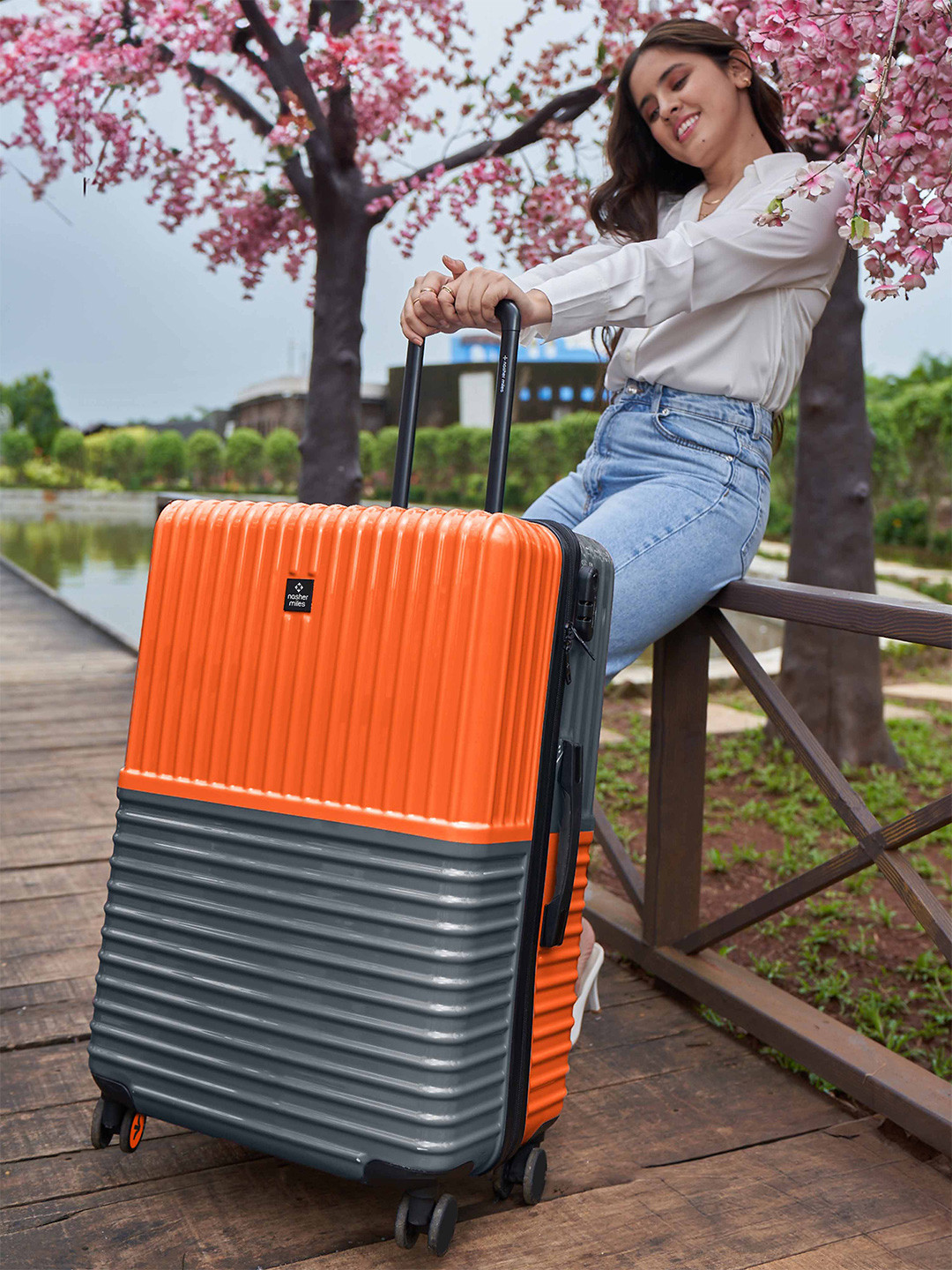 Nasher Miles Istanbul Hard-Sided ABS and PC Large Orange Grey Trolley Bag - 28Inch 75cm