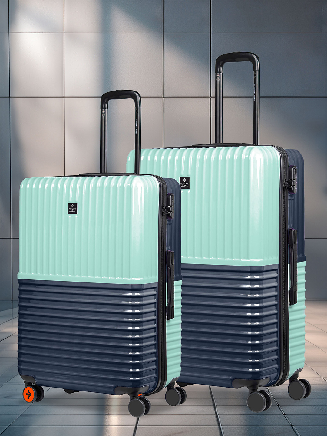 Nasher Miles Istanbul Hard-Sided ABS & PC Set of 2 M/L Teal Dark Blue Trolley Bags 65-75cm
