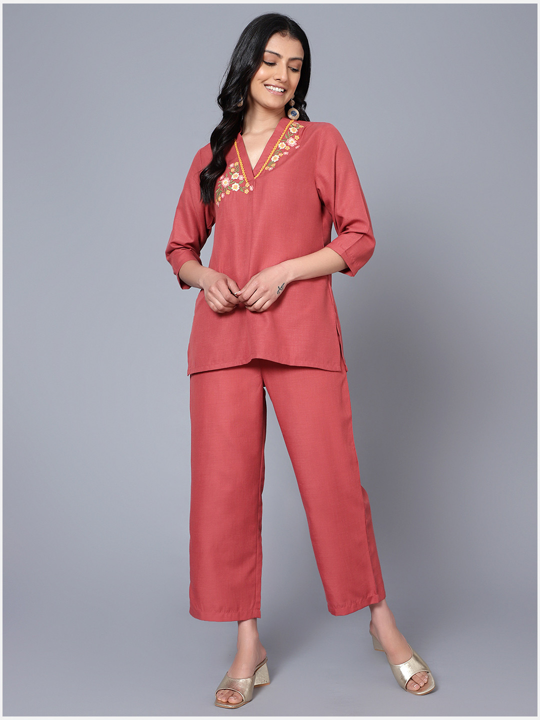 Bani Women V-Neck Tunic With Trousers
