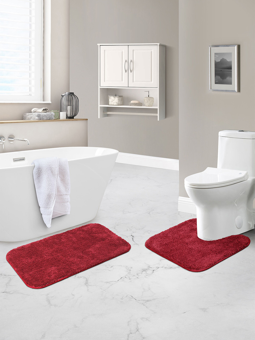 OBSESSIONS Maroon 2 Pcs 2200 GSM Anti-Skid Bath Rug & Contour Mat