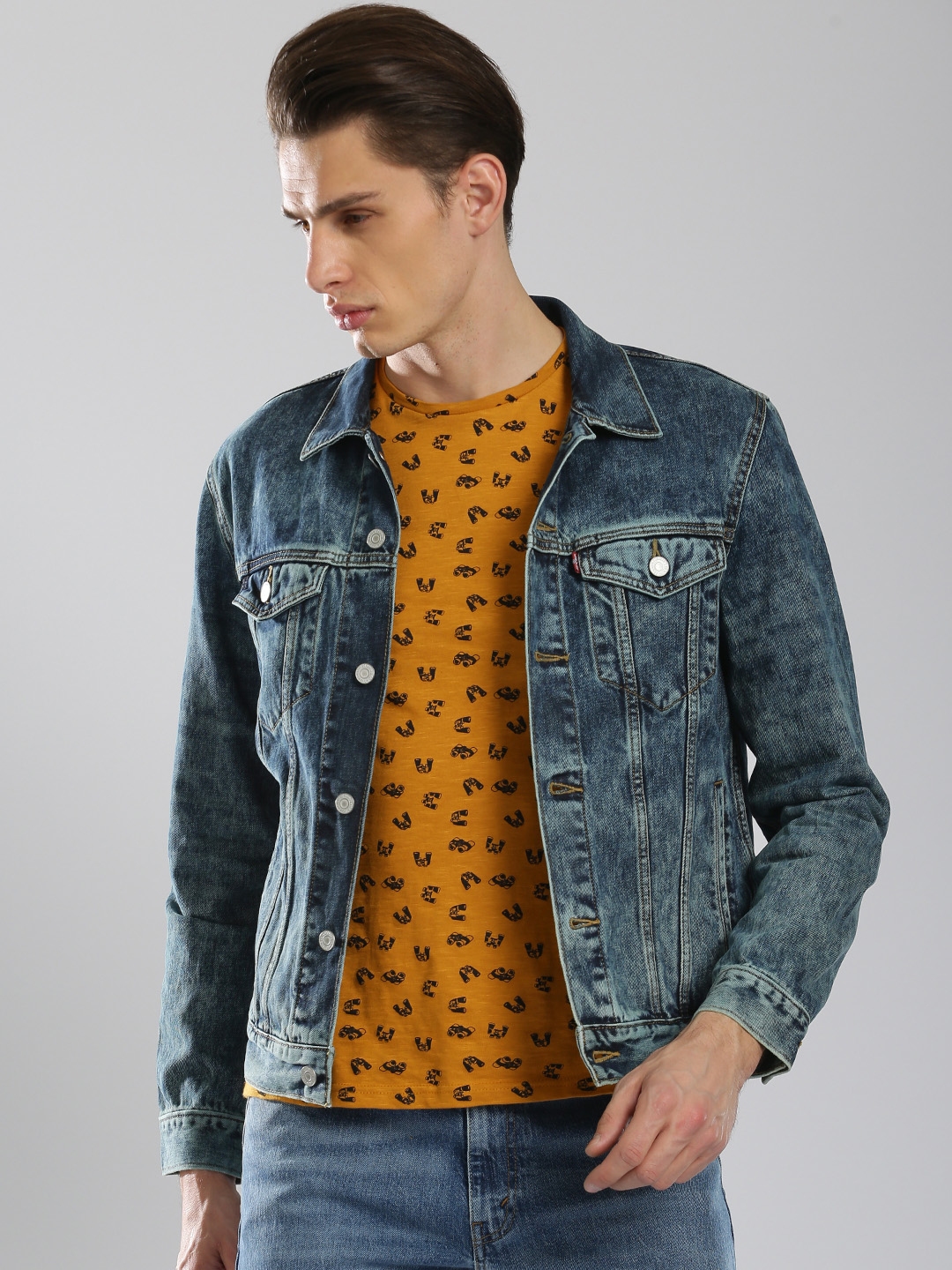 levis men blue solid denim jacket