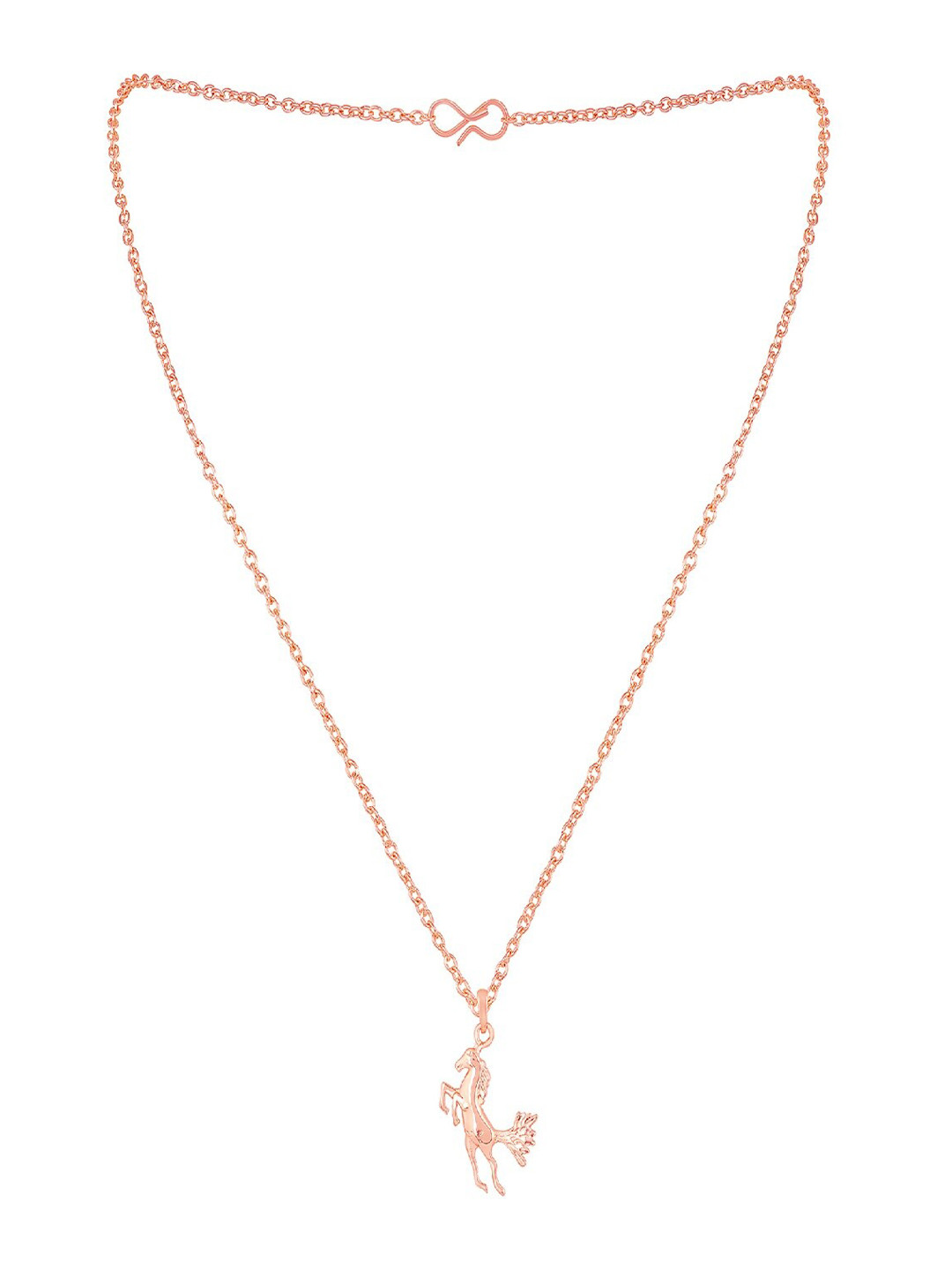 Mahi Rose Gold-Plated Horse Shaped Charm Pendant With Chain