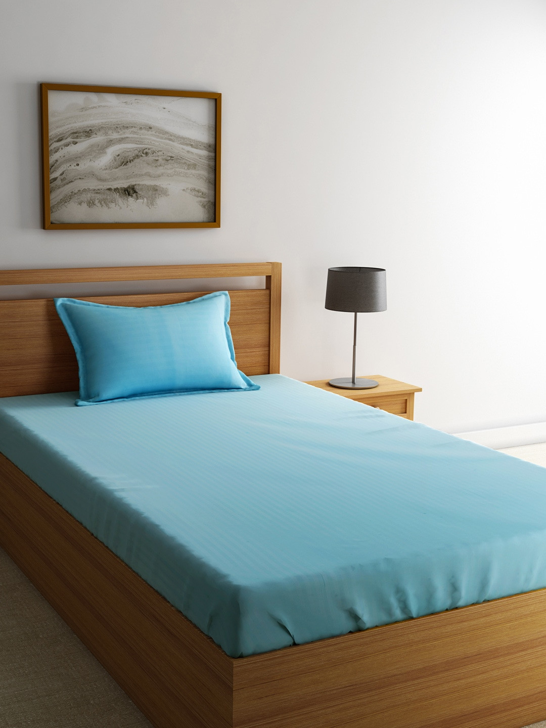 Dreamscape Blue Cotton 220 TC Single Bedsheet with 1 Pillow Cover