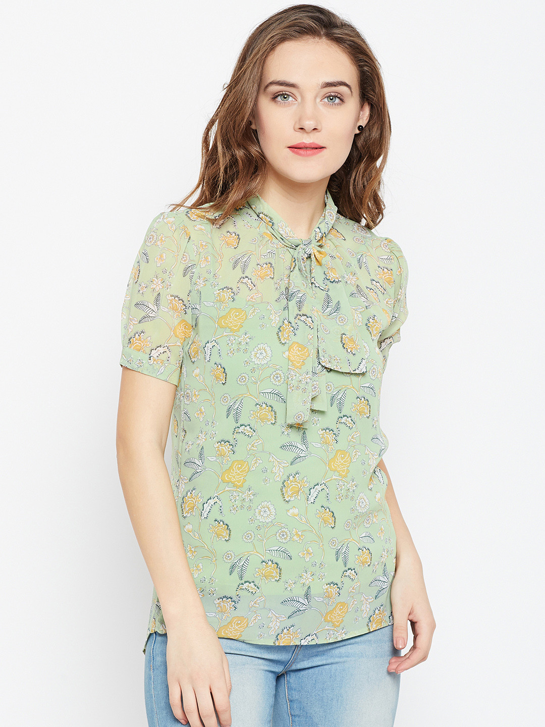 Wills Lifestyle Women Green Floral Print Top
