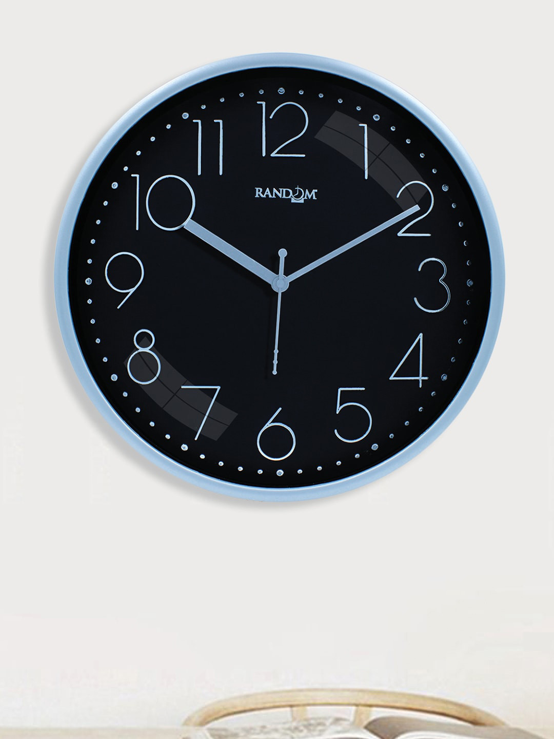RANDOM Silver-Toned & Blue Contemporary Wall Clock