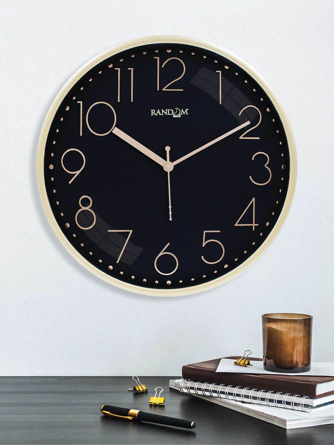 RANDOM Gold-Toned & Black Contemporary Wall Clock