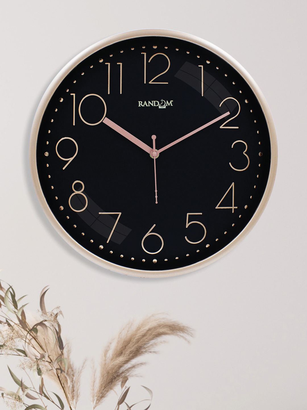 RANDOM Gold-Toned & Black Contemporary Wall Clock