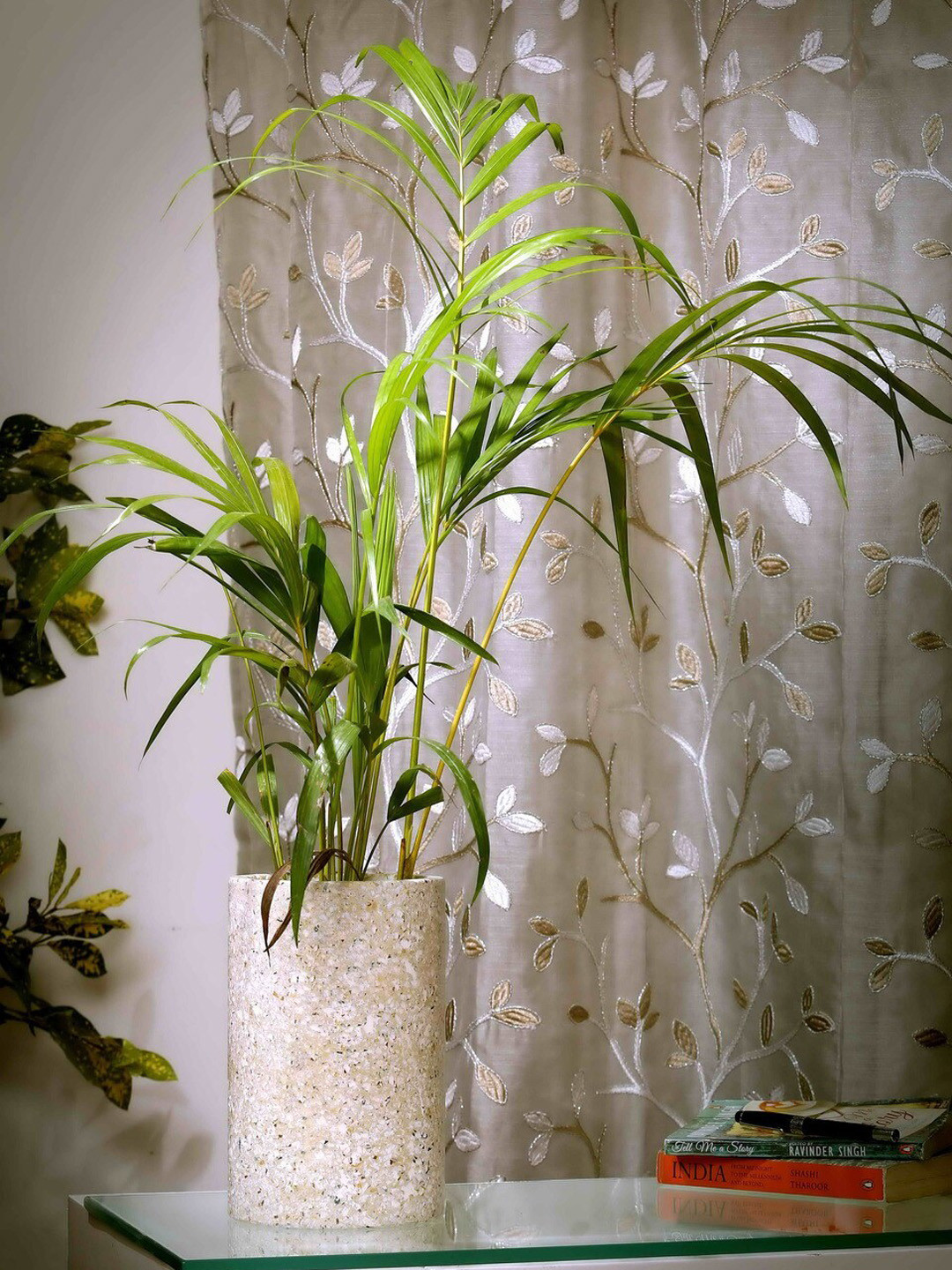 POSH-N-PLUSH Beige-Coloured Mosaic Design Cylinder Terrazzo Planter