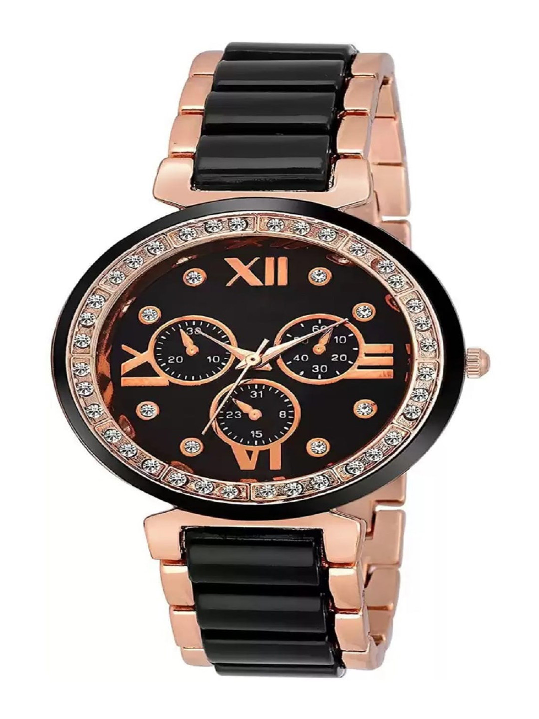 WATCHSTAR Women Black Embellished Dial & Black Stainless Steel Bracelet Style Straps Analogue Watch Meena