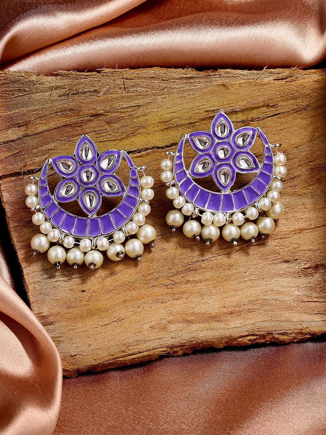 Estele Rhodium-Plated Floral Chanbalis Earrings