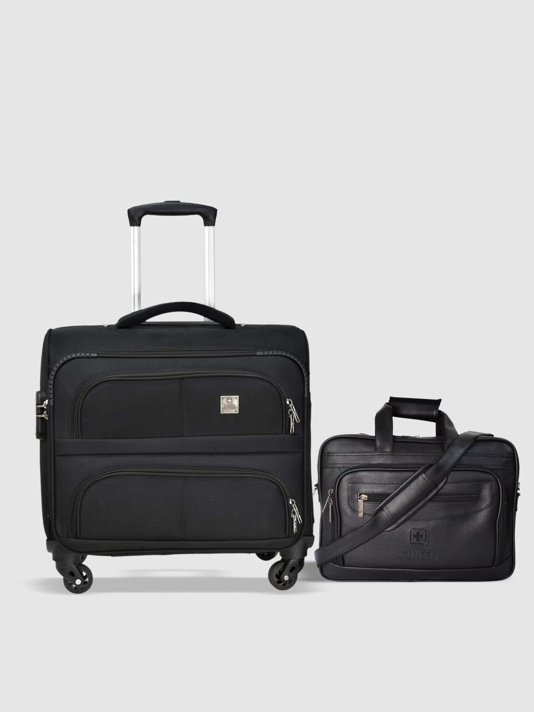 SWISS MILITARY Set Of 2 Soft-Sided Overnighter Trolley Bag And Laptop Bag