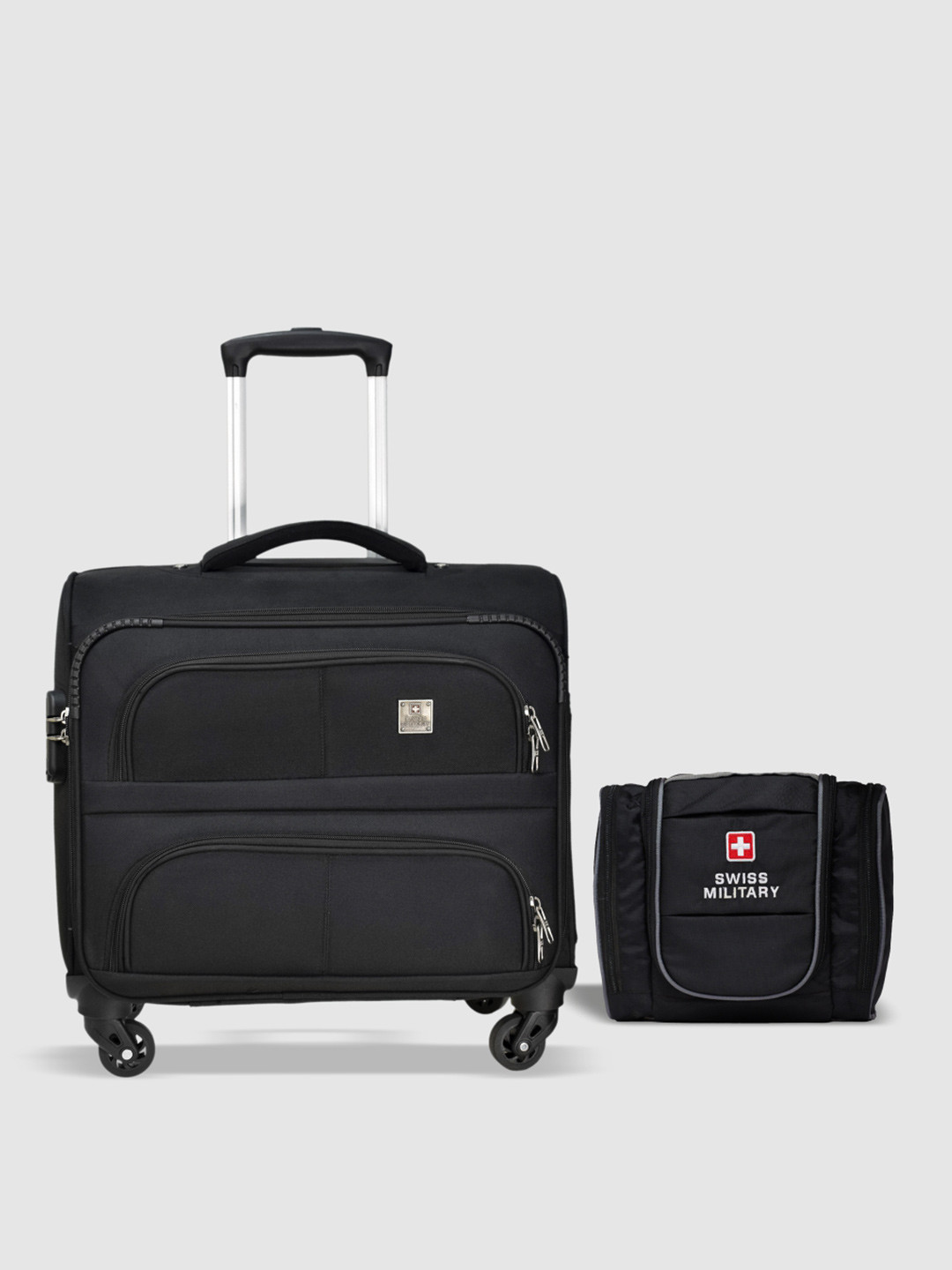SWISS MILITARY Set Of 2 Textured Soft-Sided Trolley Bag & Toilitry Bag