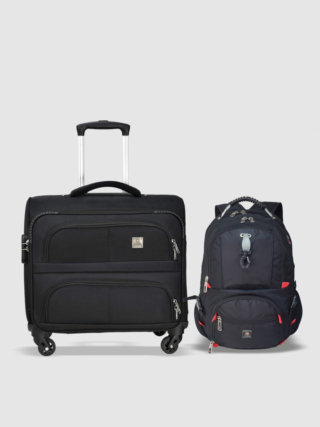 SWISS MILITARY Set Of 2 Textured Soft-Sided Small Trolley Overnighter & Laptop Backpack