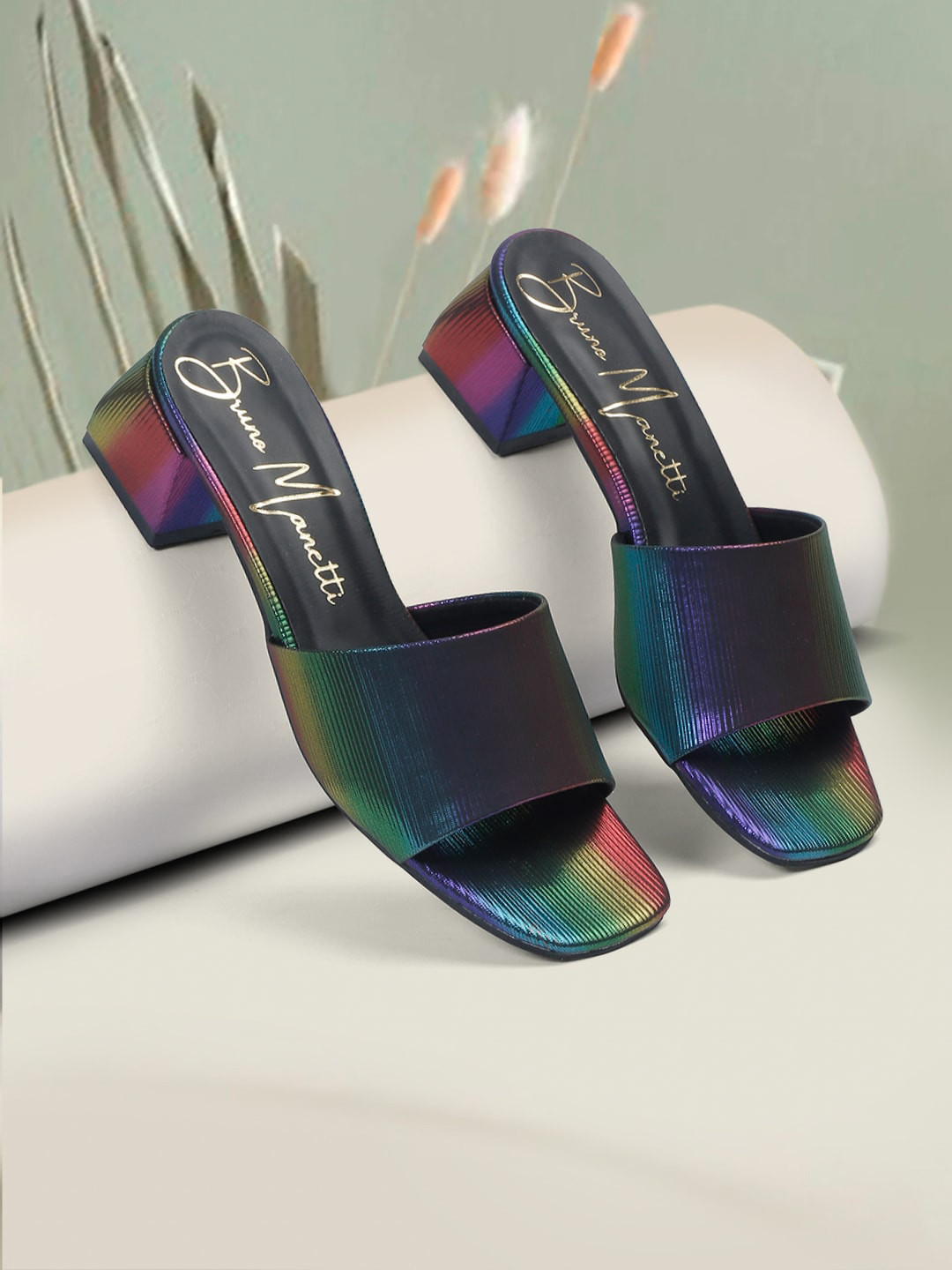 Bruno Manetti Striped Open Toe Block Heels