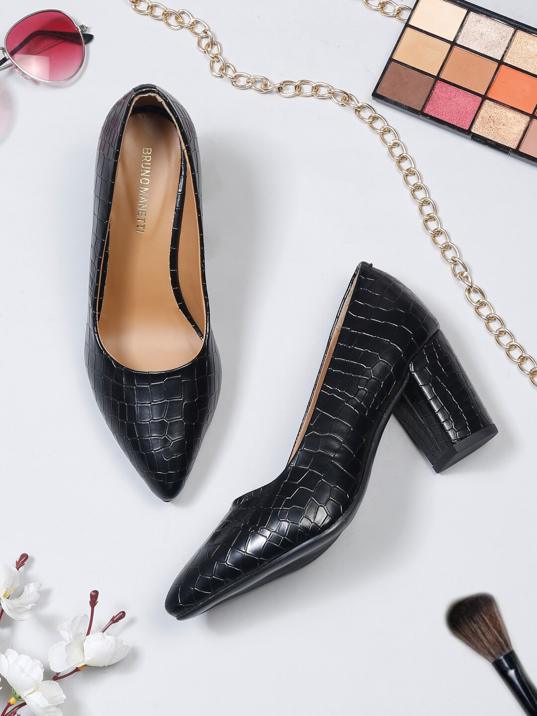 Bruno Manetti Textured Block Heel Pumps