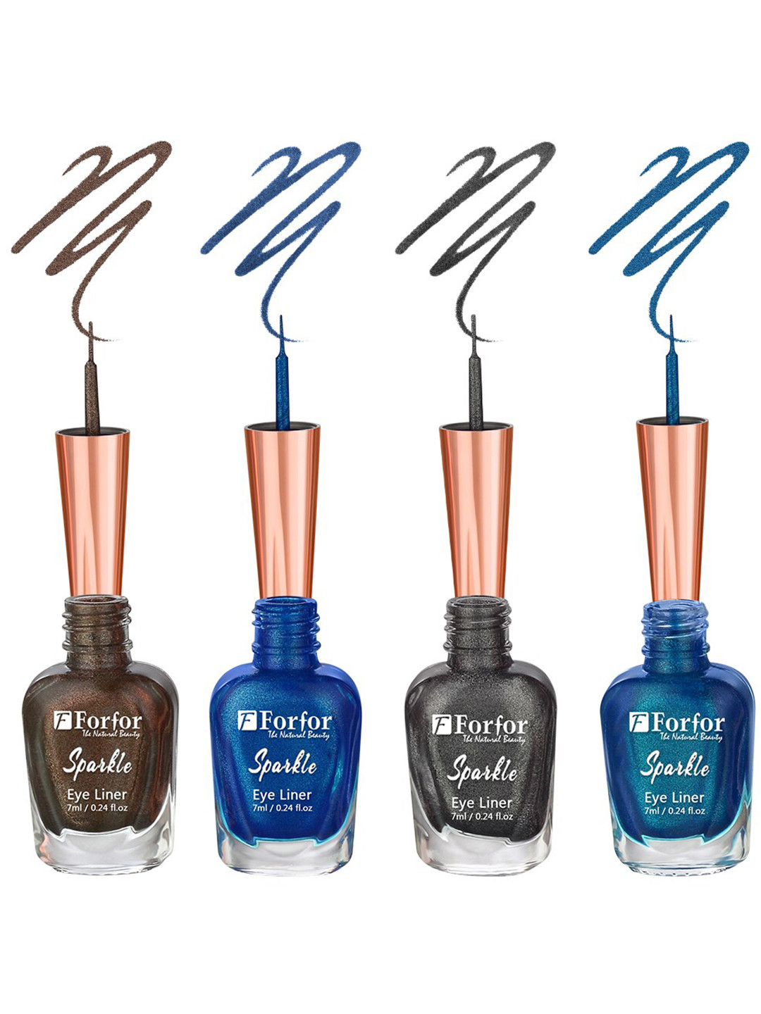 FORFOR Set of 4 Sparkle Water-Proof Liquid Glitter Eyeliners 7ml Each - Shades 07+08+02+06