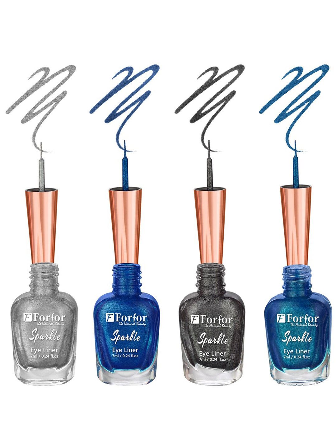 FORFOR Set of 4 Sparkle Water-Proof Liquid Glitter Eyeliners 7ml Each - Shades 07+08+02+05