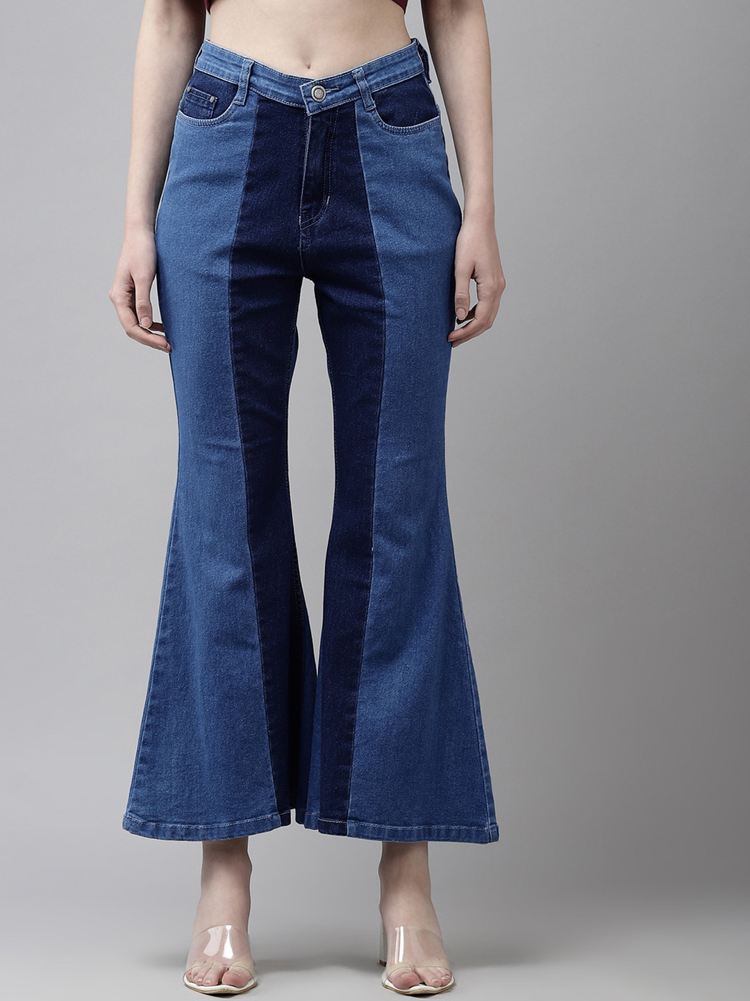 The Dry State Women Flared Mid-Rise Colourblocked Stretchable Jeans