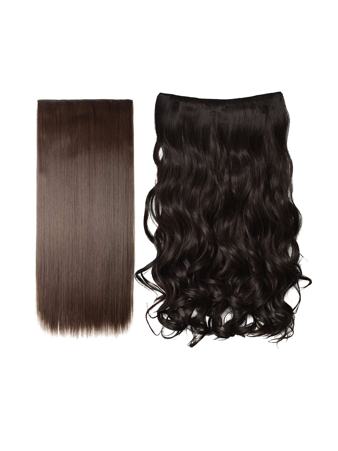 CHANDERKASH Women Set of 2 Synthetic Nylon 5 Clip Based Hair Extension - Straight & Curly