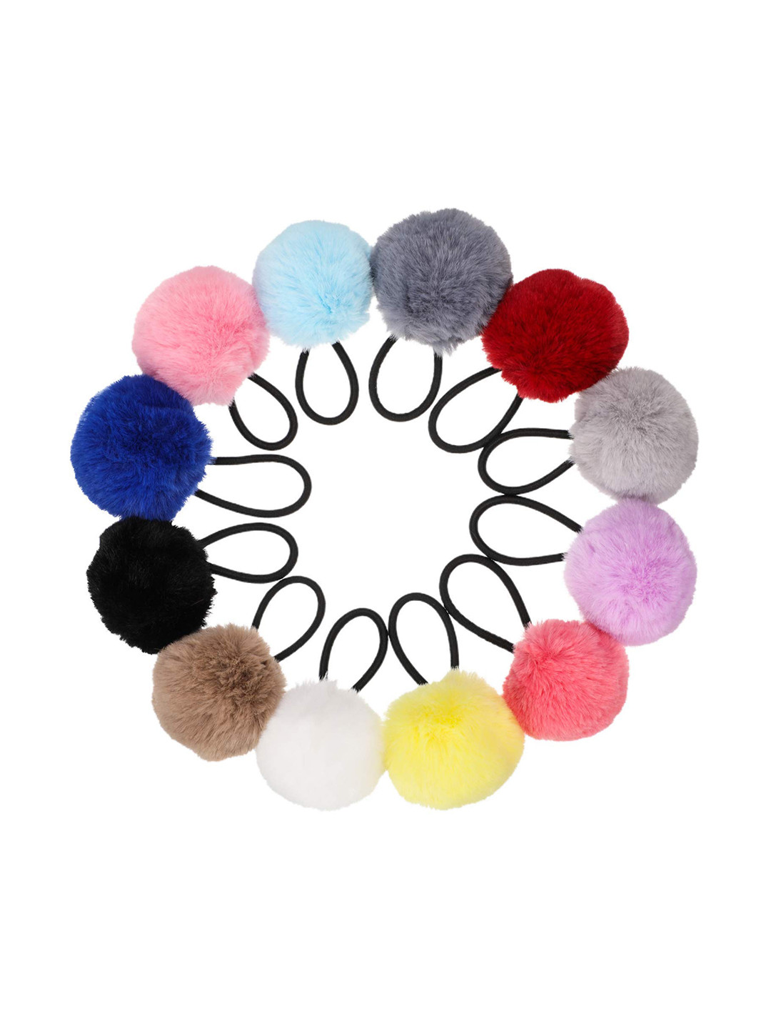 CHANDERKASH Set of 8 Artificial Fur Pompom Rubber Bands