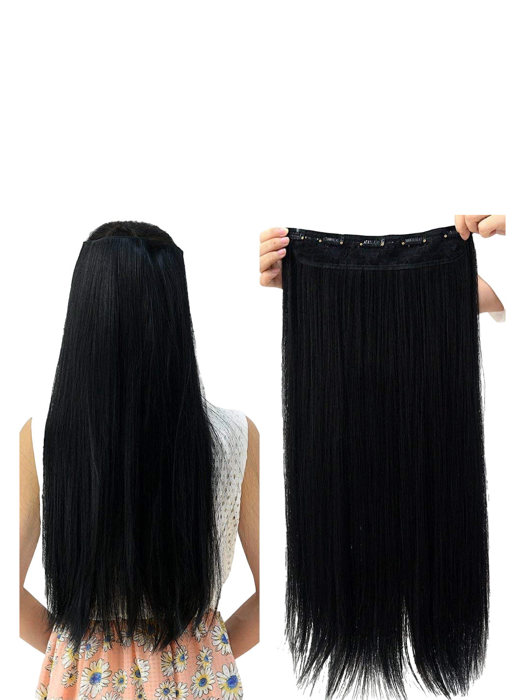 Chanderkash 24 Inches, 5 Clips Based Fiber Hair Extensions for Womens - Natural Brown