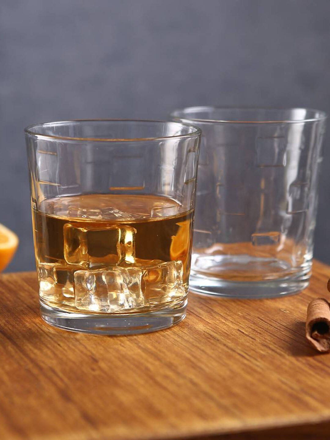 smart serve Kyvos Transparent 2 Pcs Textured Whiskey Glasses 285 ml Each