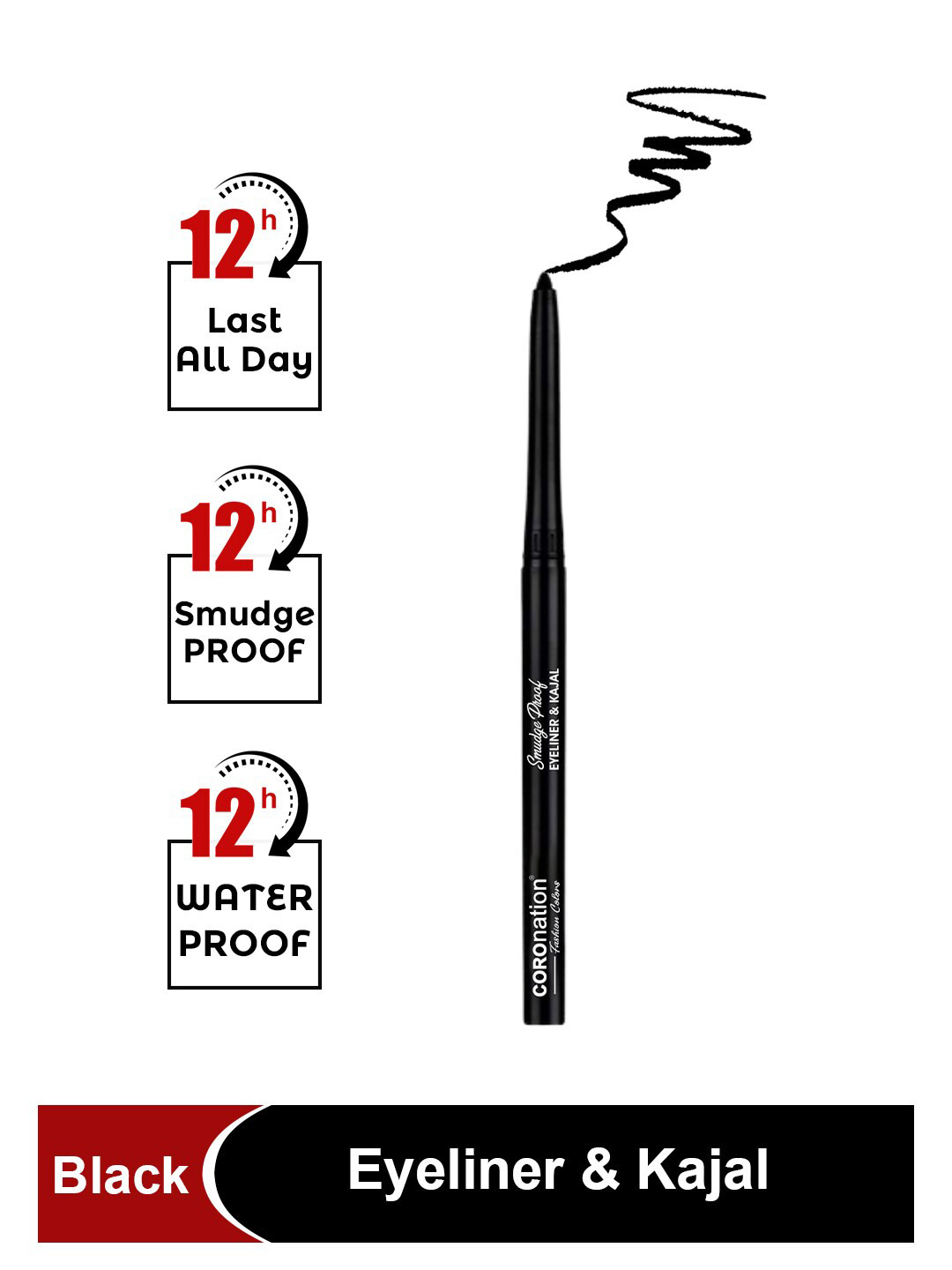 COROnation Herbal Fashion Colours Smudge & Waterproof All Day Eyeliner & Kajal - Black