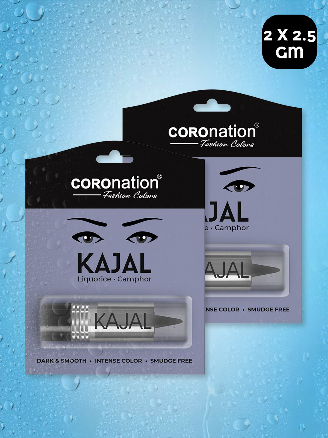 COROnation Herbal Set of 2 Dark & Smooth Kajal with Liquorice & Camphor 2.5g each - Black