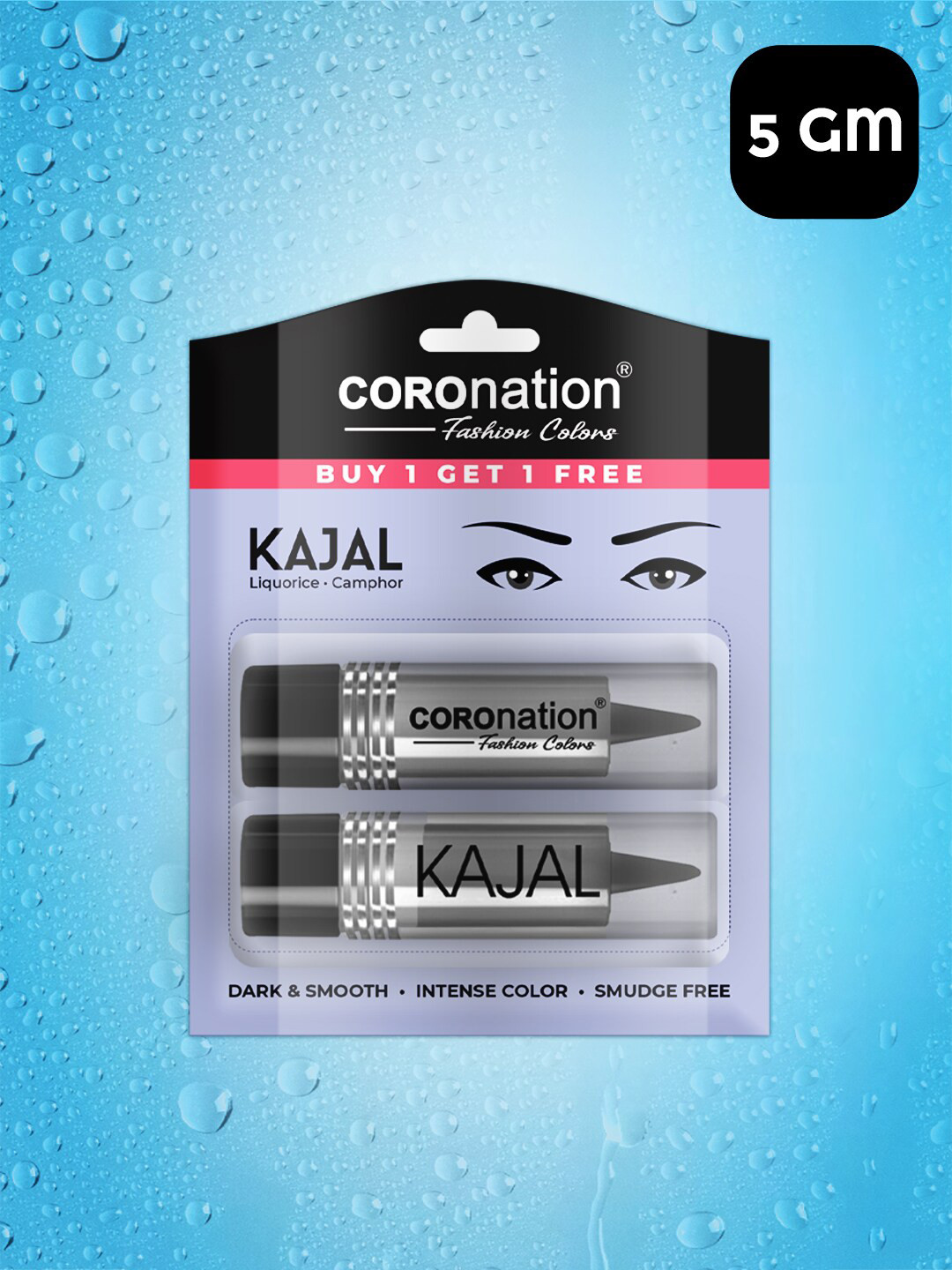 COROnation Herbal Set of 2 Dark & Smooth Kajal with Liquorice & Camphor 2.5g each - Black