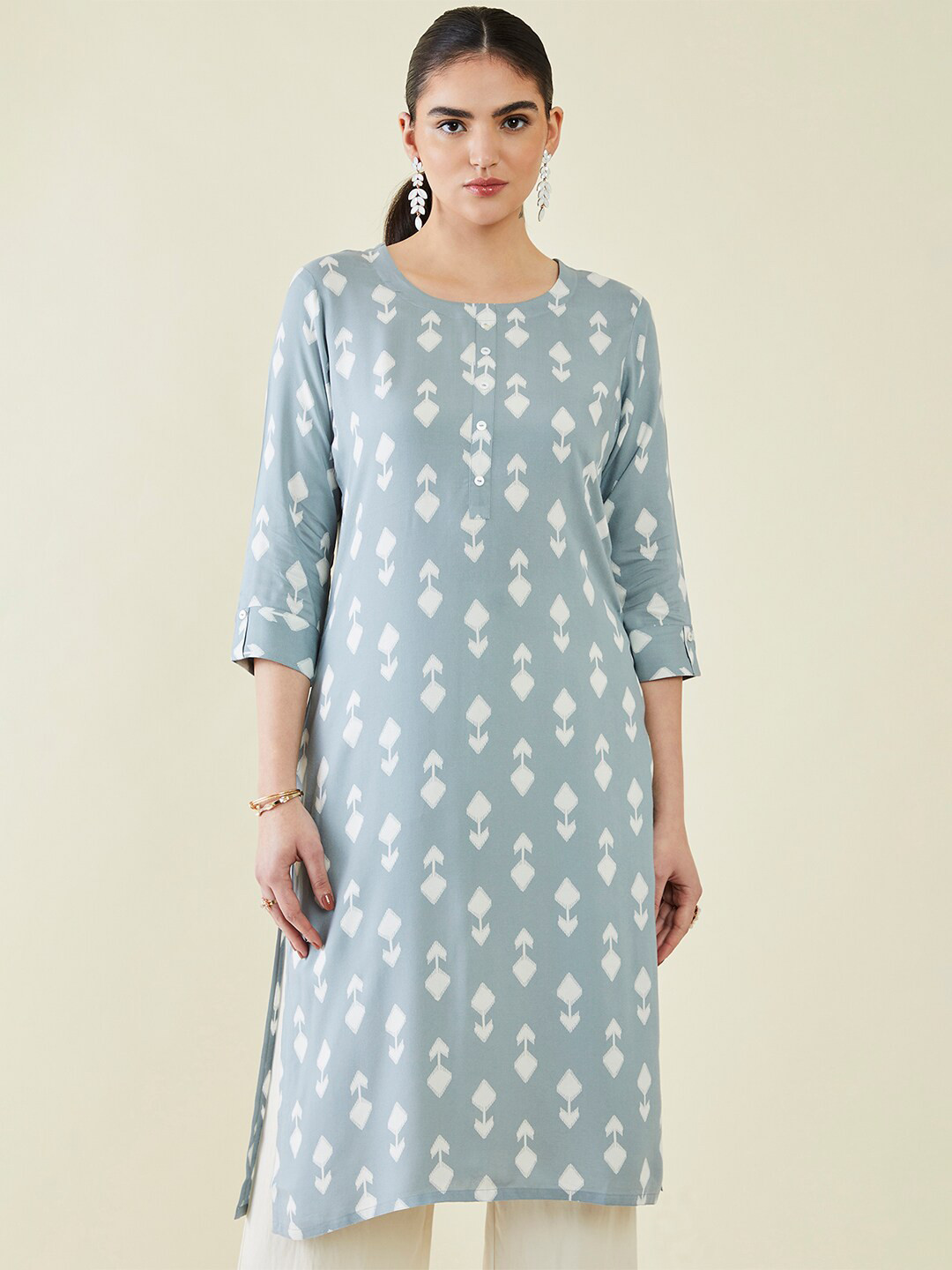 Soch Geometric Printed Round Neck Straight Kurta