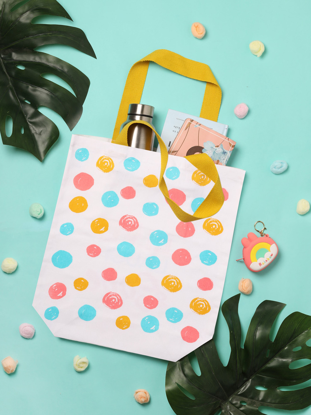 Doodle Live Laugh Love Geometric Printed Cotton Bucket Tote Bag